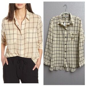MADEWELL Classic Ex-boyfriend Shirt in Beach Pebble Gauze Oversized Cotton Large